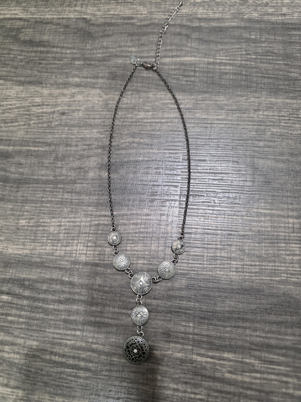 Lia Sophia Silver-Tone Filigree Disc Y Necklace